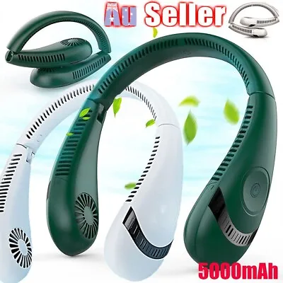 $27.99 • Buy 5000Mah Rechargeable Mini Neck Fan Bladeless Hanging Air Cooler USB Portable AU