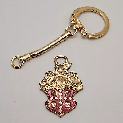 Vtg Packard Crest Shield Keychain Fob Swan Knight Gold Tone Red Key Chain READ • $22.99