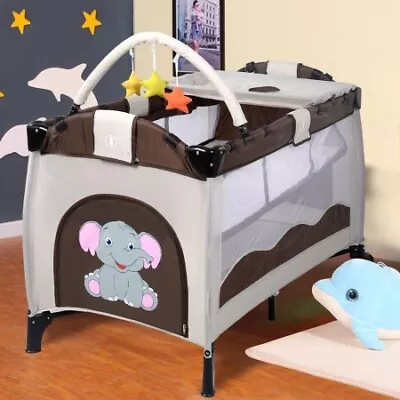 CB16650 Portable Infant Baby Crib Playpen Bassinet Bed  Coffee • $134