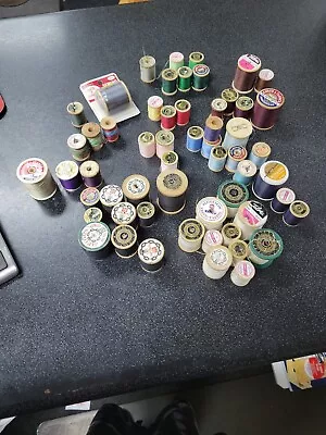 Antique Vintage Lot 55 Wood Spools Sewing Thread & Holders +2plastic. Many Color • $8.99