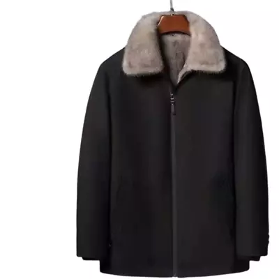 Mens Faux Fur Coat Thicken Lapel Pu Leather Thermal Warm Parka Jacket Overcoat • $93.47