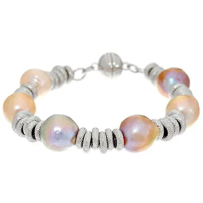QVC Honora Ming Cultured Pearl Textured Circle Sterling Bracelet • $232.19