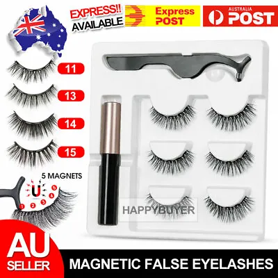 $6.85 • Buy Magnetic False Eyelashes With 5 Magnets Natural False Lashes Tweezer Free Liquid