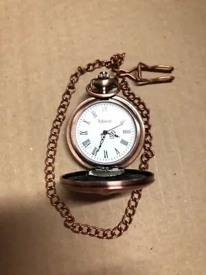 MENS EDISON POCKET WATCH WITH CHAIN In Box • £13