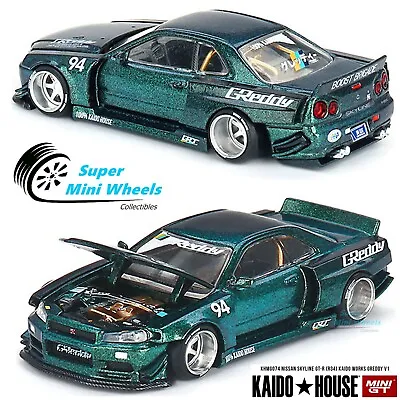 Mini GT X Kaido House 1:64 Nissan Skyline GT-R R34 Kaido Works GReddy V1 KHMG074 • $29.99