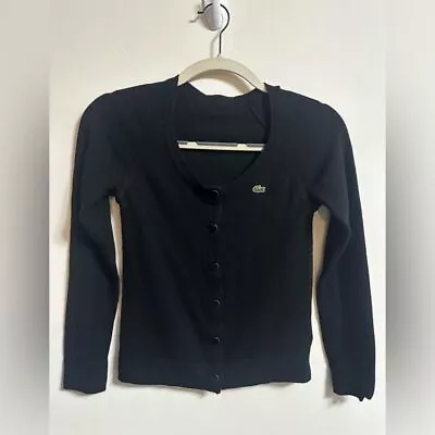 Vintage Lacoste Black Button Up Cardigan Size XS Wool • $50