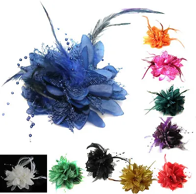 Flower Feather Bead Corsage Hair Clips Fascinator Hairband And Pin • £3.99