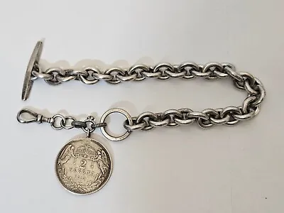 Antique Pocket Watch Chain Sterling Silver Watch Holder 60 Grams RARE ! ( ЮK7 ) • $230