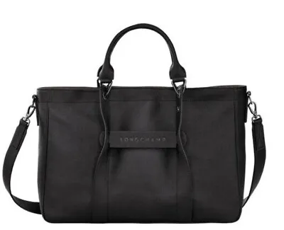 Longchamp 3d Black Leather Large Tote Crossbody Top Handle Bag Bnwot $985 • $729.99