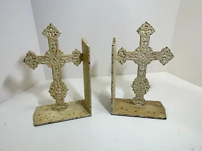 Cast Iron Cross Bookends. Made To Look Old. Very Nice Religious Item • $24.95