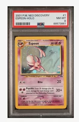 Pokemon Card PSA 8 NM-MT Espeon Neo Discovery Unlimited 2001 Holo 1/75 • $119