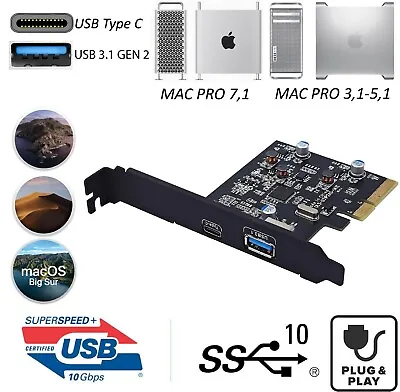 USB 3.1 USB Type C MAC PRO PCIe Card - Plug And Play!! Supports 31 41 51 • $44.99