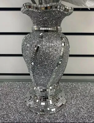 £19.99 • Buy Crushed Bling Decorative Silver Vase Twist Shiny Stunning Mirror Mosaic Vase