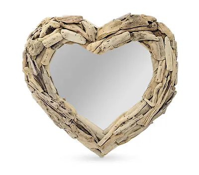 Wooden DRIFTWOOD Heart Wall Mirror Rustic Nautical Style 50cm Handmade FairTrade • £39.99