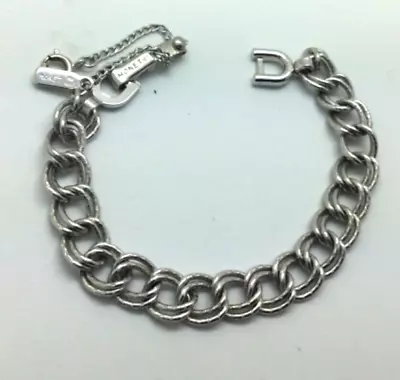 Vintage 60’s MONET Starter Chunky CHARM BRACELET Silver Tone W/safety Chain 6” • $14.95