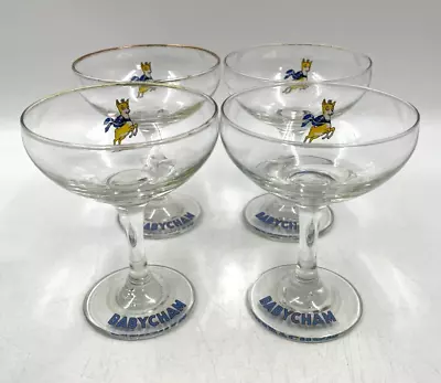 Babycham Glasses X 4 Set Deer Clear Blue Gold Vintage T2920 C3634 • £16.99