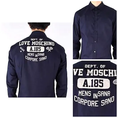 NWT LOVE MOSCHINO MEN'S BUTTON DOWN SHIRT NAVY BLUE Sz-S/M • $58.99