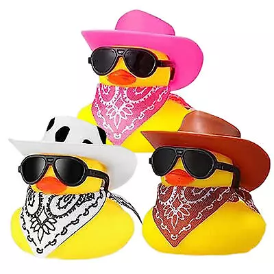 Rubber Duck With Sunglasses & Hat Baby Bath Toy Squeaky Duck Car Dashboard Decor • £6.06