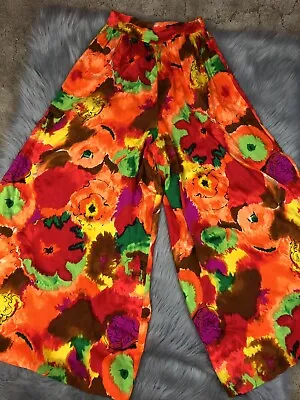 Vintage Handmade Womens 60s 70s Palazzo Wide Leg Bright Multicolored Pants • $69.99