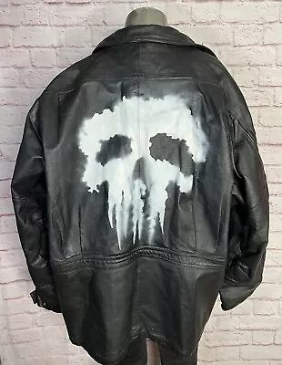 Punisher Jacket Men’s X Large Custom Punk Rock Leather Trench Coat • $49.90