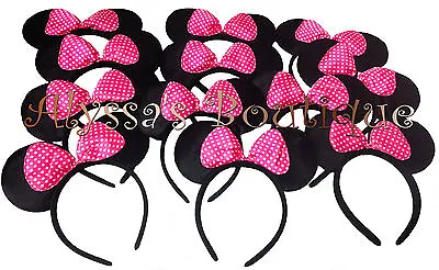 12 Pcs Minnie Mouse Ears Headbands Black Pink Bows Mickey Birthday Party Favors • $14.99
