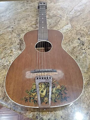 Vintage 1920's Parlor Guitar With Nice Artwork Set Up For Slide • $199.99