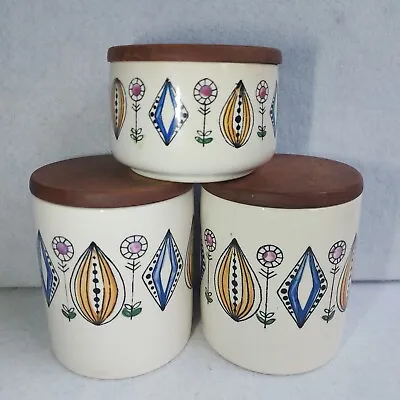 3x Rare Retro Mid-Century 1960s Scandi Egersund Norway Kongo Teak Lid Ceramic... • £55