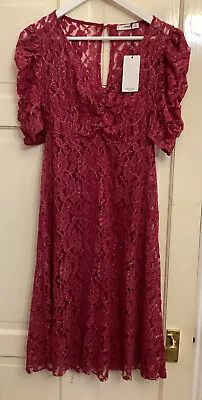Mango Pink Lacy Double Layer Dress Size Small Party Midi New 8 • £10.99
