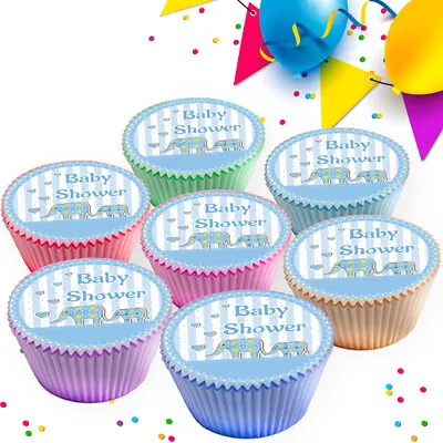 Blue Baby Boy Baby Shower Edible Cupcake Toppers Cake Decorations Bs-8589 • £2.99