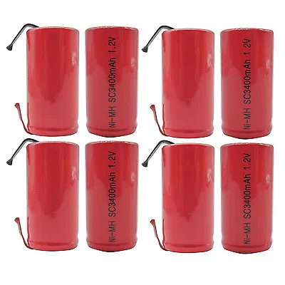 8PCS Sub C 3400mAh 1.2V Ni-MH Rechargeable Battery Tabs Power Tools RC Pack Red • $19.81