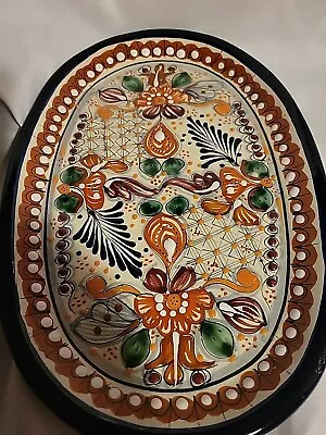 Vintage  Talavera Oval Platter Handmade Mexico Lead Free 11  X 13 Lots Of Detail • $26