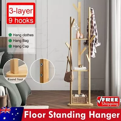 $38.59 • Buy Bamboo Coat Rack Stand Floor Standing Hat Cloth Hanger Stroge Umbrella Shelf AU