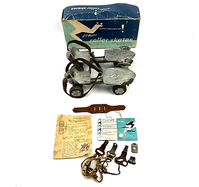 Vintage Metal Roller Skates Sears JC Higgins W/ Box & 2 Keys Directions Tag Tool • $60