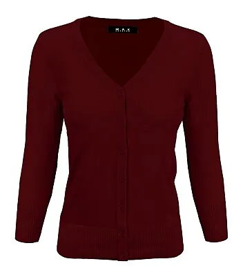 YEMAK Women's 3/4 Sleeve V-Neck Button-Down Sweater Cardigan CO078PL (1X-3X) • $22.95