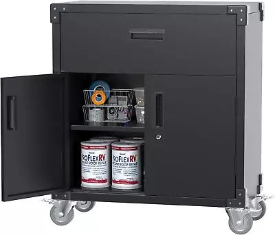 Metal Garage Cabinet With WheelsMobile Storage Cabinet With 2 Doors & 1 Drawer • $278.88