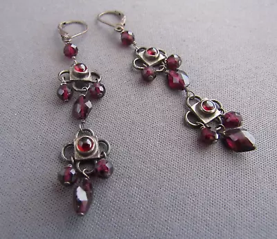 Vintage Sterling Purple Garnet Dangle Chandelier Pierced Earrings • $39.99