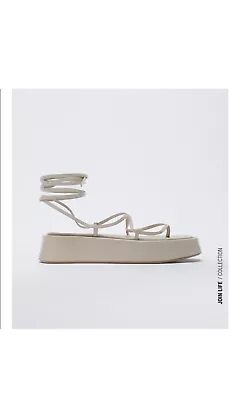 $39.99 • Buy Zara Lace Up Sandals Leather Nude Platform Strappy Tie Up Shoes Ivory 40