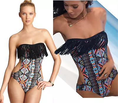 L Space Free Love Prima Donna Tribe Fringe Bandeau One Piece Swimsuit L • $82.50