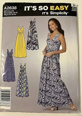 Simplicity Pattern #2638 Size 6-16 Sleeveless Maxi Dress Boho Summer Clothes UC • $8.95