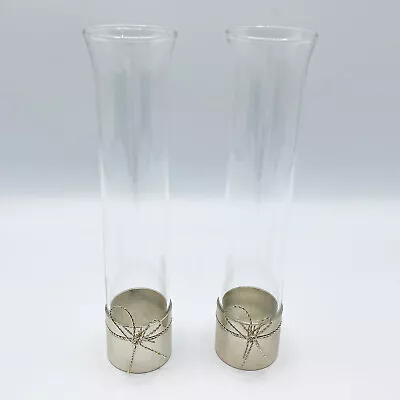 WEDGWOOD X VERA WANG Pair Of Love Knots Bud Vases Crystal Glass & Silver Plated • $29.99