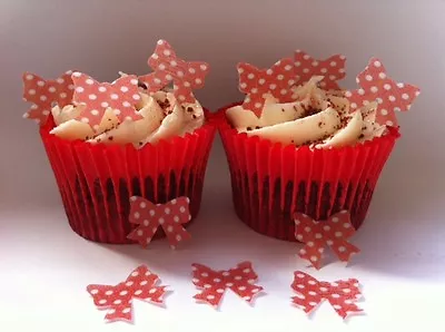 40 PRE-CUT Edible Red Polka Dot Mouse Bows Wafer Paper Cupcake Toppers • £1.50