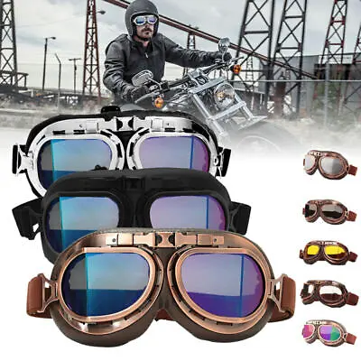 Motorcycle Vintage Bike Goggles Windproof Retro Motocross Glasses Sport Eyewear • $10.98