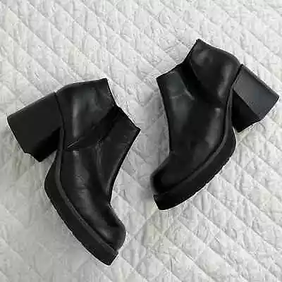 Arizona Jeans Vintage Women's 9 Black Leather Chunky Ankle Boots • $52