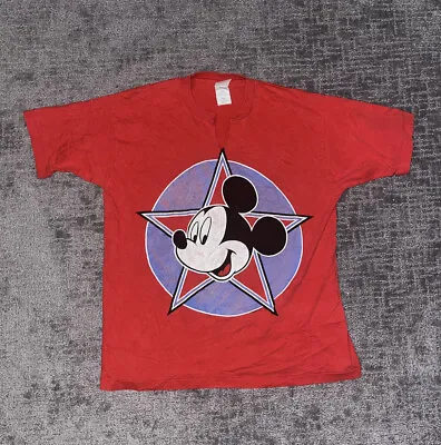 Vintage 90s Disney Mickey Mouse Star Red Single Stitch T Shirt Size XL • $14.99