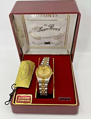 Vintage Dufonte By Lucien Piccard Real Diamond Ladies Quartz Watch Box + Battery • $50