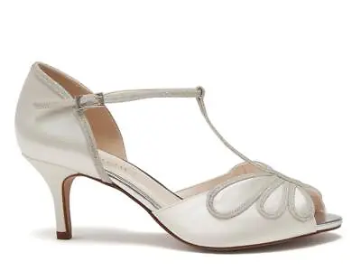 Harlow - Rainbow Club Ladies Ivory Satin & Silver Shimmer Wedding T-Bar Shoes  • £88
