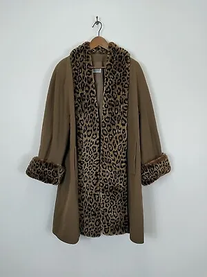 Mansfield Clothes London Long  Brown Coat Size UK 12 Fur Trim Wool Cashmere • £59.99