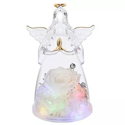 Rose Flower Gifts For HerWhite Preserved Flower Rose In Glass Angel Figurines... • $21.83