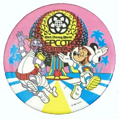 Disney Collector Pinback Button WDW EPCOT Mickey And Figment In Spacesuits 1982 • $26.99