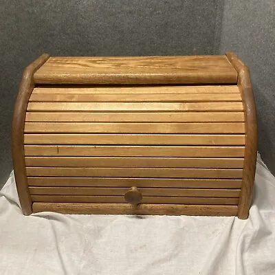 Vintage Bread Box Keeper Wooden Roll Top Saver Large Nice Solid Wood Heavy • $29.99